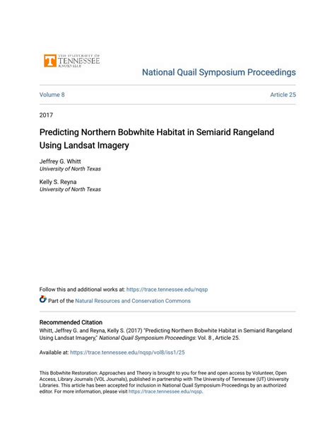 (PDF) Predicting Northern Bobwhite Habitat in Semiarid Rangeland ...