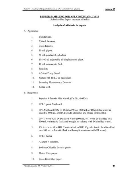 Sampling methods - Aflatoxin