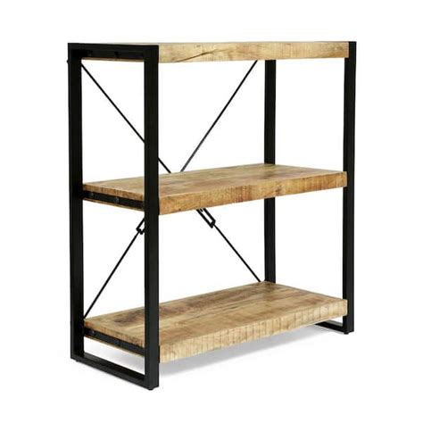 Noble House Troup Natural and Black 3-Tier Mango Wood Shelving Unit 104945 - The Home Depot