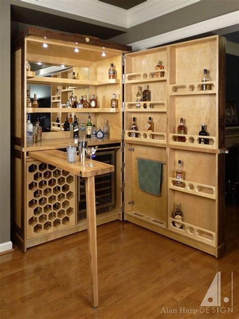 Custom Made Custom Walnut And Birdseye Maple Liquor Cabinet Bar | Home bar cabinet, Diy home bar ...