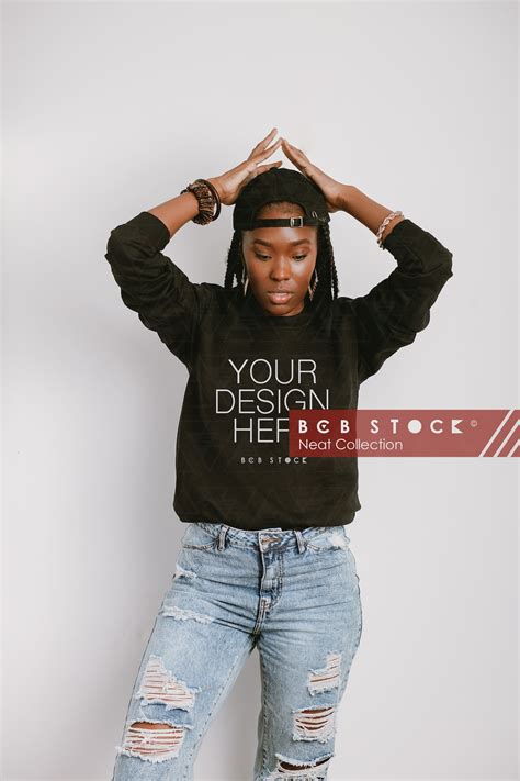 Black Sweater Mockup, Female Model, Black Model Mockup, Bella Canvas 3001 Mockup, Diverse Models ...