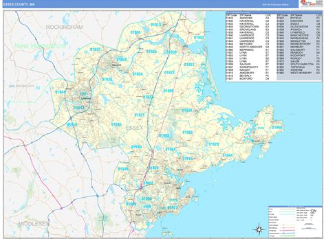 Essex County, MA Zip Code Wall Map Basic Style by MarketMAPS