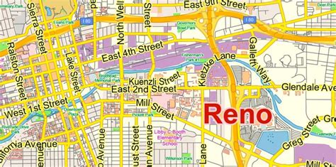 Reno Nevada US PDF Map Vector Exact City Plan Low Detailed Street Map ...