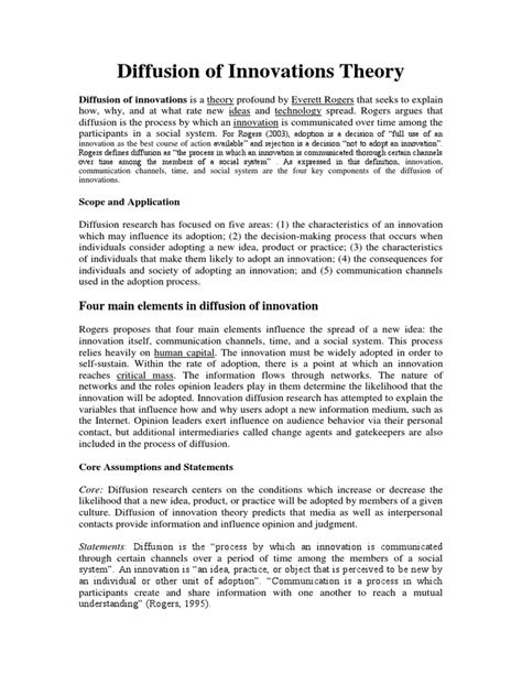 Diffusion of Innovations Theory Rogers | PDF | Innovation | Psychological Concepts