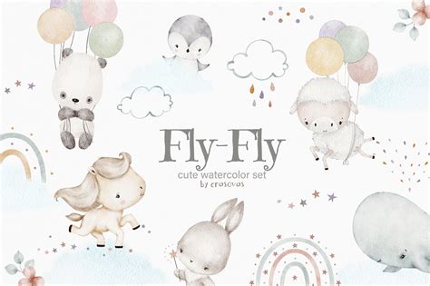 Fly-Fly watercolor set | Animal Illustrations ~ Creative Market