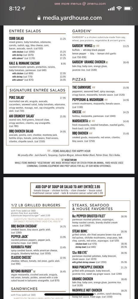 Menu at Yard House pub & bar, Sacramento