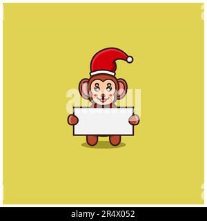 Cute Baby Monkey Bring Blank Banner. Character, Mascot, Logo, Cartoon, Icon, and Cute Design ...