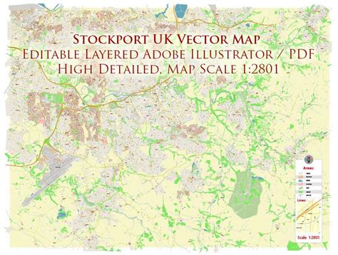 Stockport UK Map Vector City Plan High Detailed Street Map editable Adobe Illustrator in layers ...