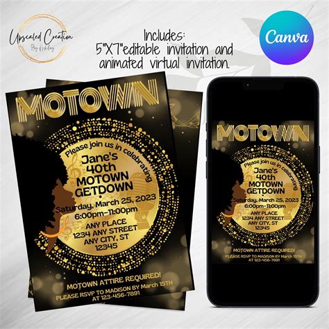 Motown Get Down Invitation, Motown Theme Party Invite, Motown Party, Motown Throwback, Funk ...