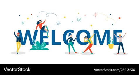 Welcome colorful letters with people characters Vector Image