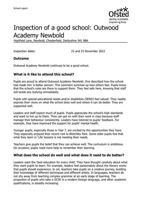 Ofsted Report - November 2022 - Outwood Academy Newbold