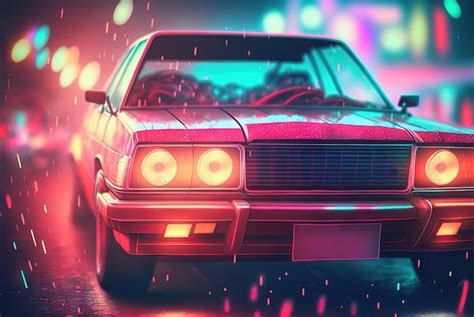 Premium AI Image | 80s styled abstract retro car Vintage automotive design in neon lights ...