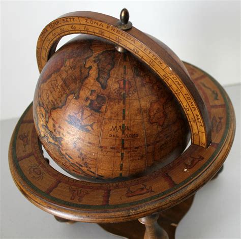 Vintage Mini Globe, Italian Old World, Wood with Zodiac Signs