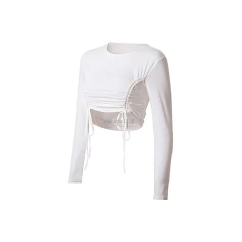 Adjustable Midriff Baring Outfit With Long Sleeves And Lace Detailing White Womens Crop Top By ...