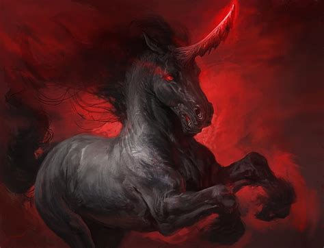 free download | Dark unicorn, dark, unicorn, red, fantasy, luminos, black, manzanedo, HD ...