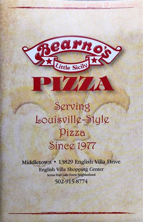 Menu at Bearno's Pizza of Middletown restaurant, Louisville, English Villa Dr