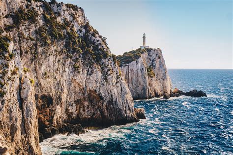 Cape Lefkada Or Lefkas Lighthouse And Cliffs In The Southern Part Of ...