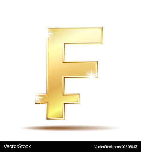 Swiss franc currency shiny gold symbol Royalty Free Vector