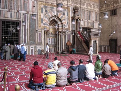 Group Of Muslims Praying At Hassan Mosque. Cairo Editorial Photography ...