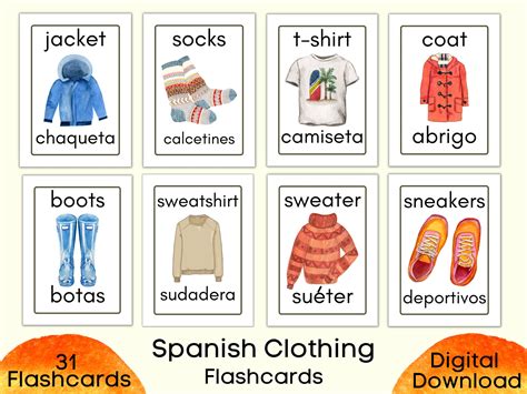 Spanish Clothing Flashcards Printable 31 Spanish Flashcards - Etsy