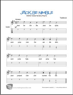 Jack Be Nimble | Print Free Beginner Guitar Sheet Music (Notation and TAB) Professionally ...