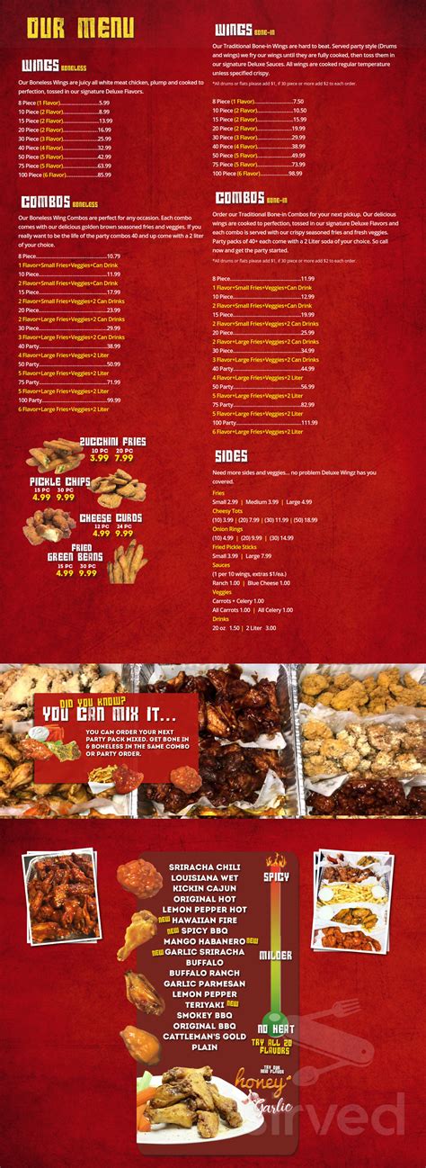 Deluxe Wingz menu in Colorado Springs, Colorado, USA