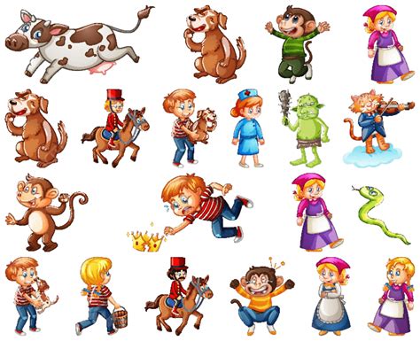 A Collection Of Various Nursery Rhyme Characters Separated On A White ...