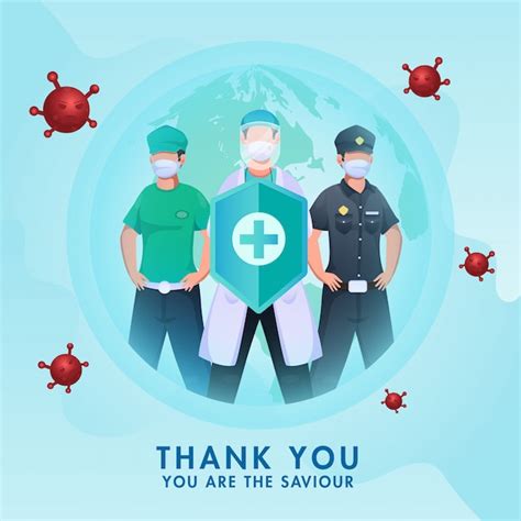 Premium Vector | Thank You To All Saviour, Cartoon police with essential worker and doctor ...