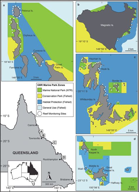 Composite map of coral reef monitoring sites in the (a) Palm, (b)... | Download Scientific Diagram