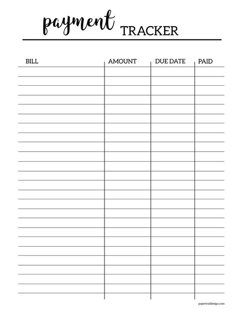 Free Printable Bill Tracker - Paper Trail Design