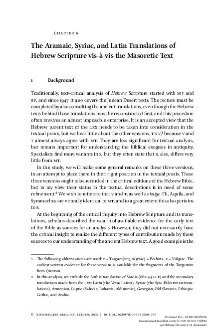 (PDF) 225*. “The Aramaic, Syriac, and Latin Translations of Hebrew Scripture vis-à-vis the ...