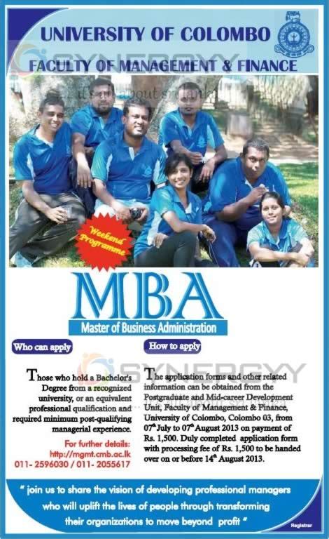 University of Colombo MBA Programme – Admission Called now – SynergyY