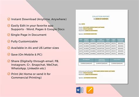 Collection Report Template in Word, Google Docs, Apple Pages