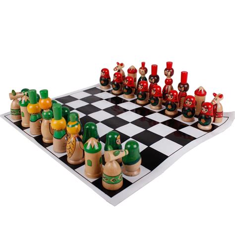 31.5*31.5cm Wooden Chess Set Colorful Wooden Carton Chess Set for Kids Best Birthday Gift Table ...