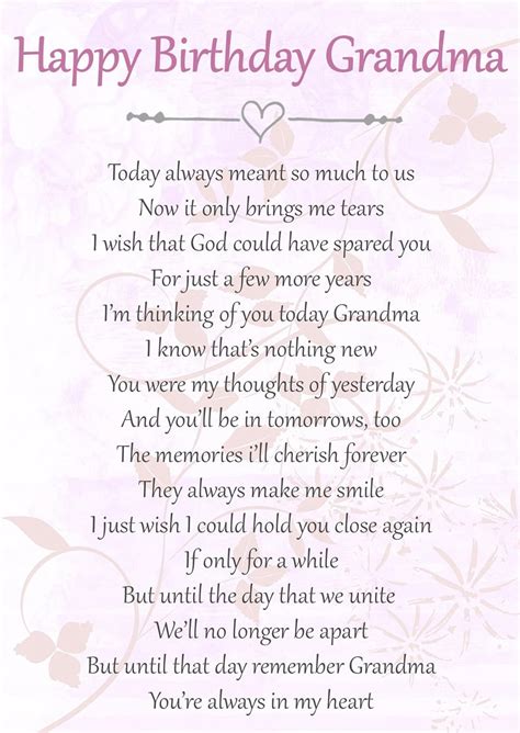 Happy Birthday Grandma Memorial Graveside Poem Keepsake Card Includes ...