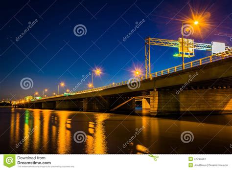 Bridge Over the Potomac River at Night in Washington, DC. Stock Image - Image of orange, water ...