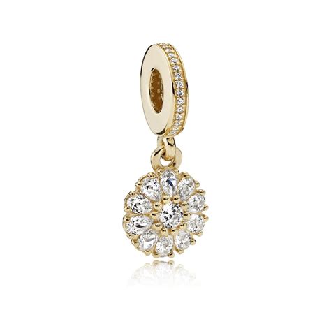 Pandora 14ct Gold Embellished Floral Dangly Charm