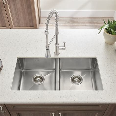 American Standard Pekoe Undermount 35-in x 18-in Stainless Steel Double Equal Bowl Kitchen Sink ...