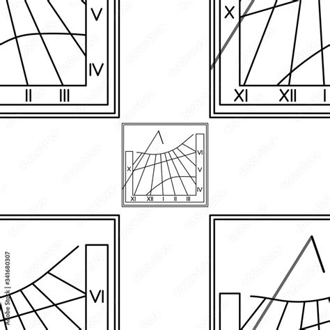 Seamless pattern - sundial icon. Sun clock. Outline of antique sundial ...