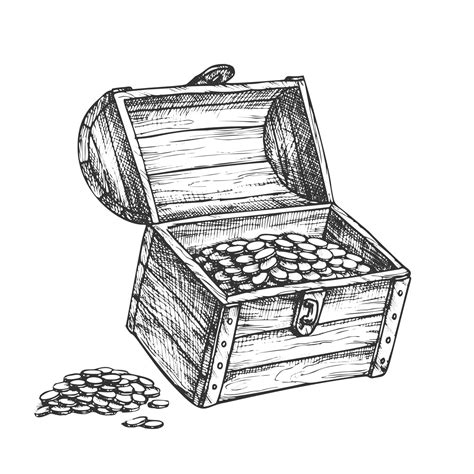 Treasure Chest Piles Of Coins Around Ink Vector 17442081 Vector Art at ...