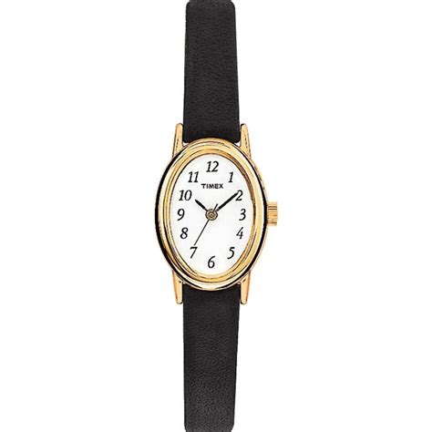 Timex Women's Classic Cavatina Goldtone Oval Case Black Leather Strap Watch - 7944454 | HSN