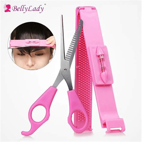 BellyLady 2PCS Bangs Cutting Tool Set Bangs Scissors & Level Ruler DIY ...