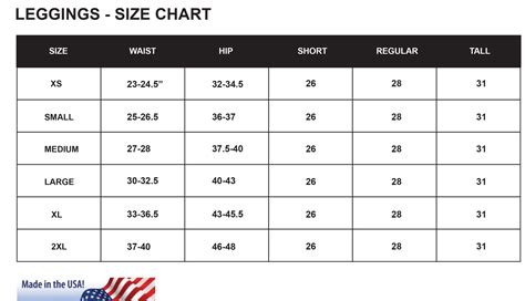 american apparel leggings size chart