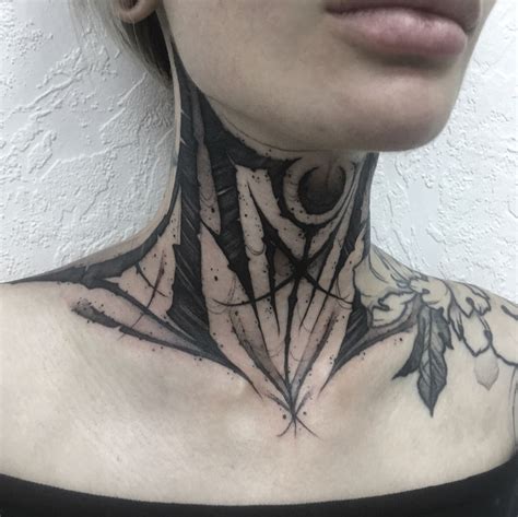 Black and White Tattoos | Neck tattoos women, Throat tattoo, Full neck ...