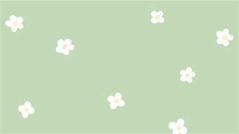 Soft Green Hand-drawn Flowers Aesthetic Desktop Wallpaper