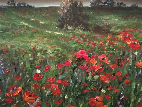 Sunset Painting, Poppy Field Painting, Original Landscape Oil Painting ...