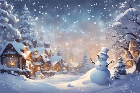 Snowman standing in winter christmas landscape snow background | Premium AI-generated image