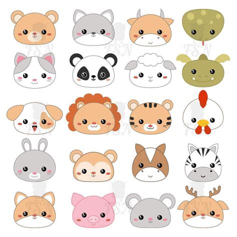 Set of cartoon cute animal faces. Animals clip art- ANIMAL FACES - Clipart set. | Animal faces ...