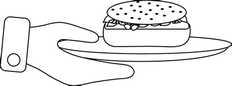 Black line art hand holding plate in burger. 24827573 Vector Art at Vecteezy