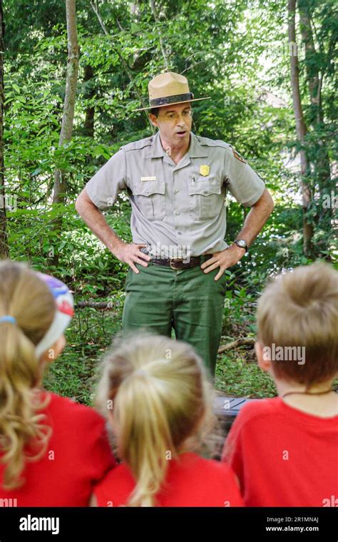 Tennessee Great Smoky Mountains National Park,ranger uniform speaks speaking explaining,student ...